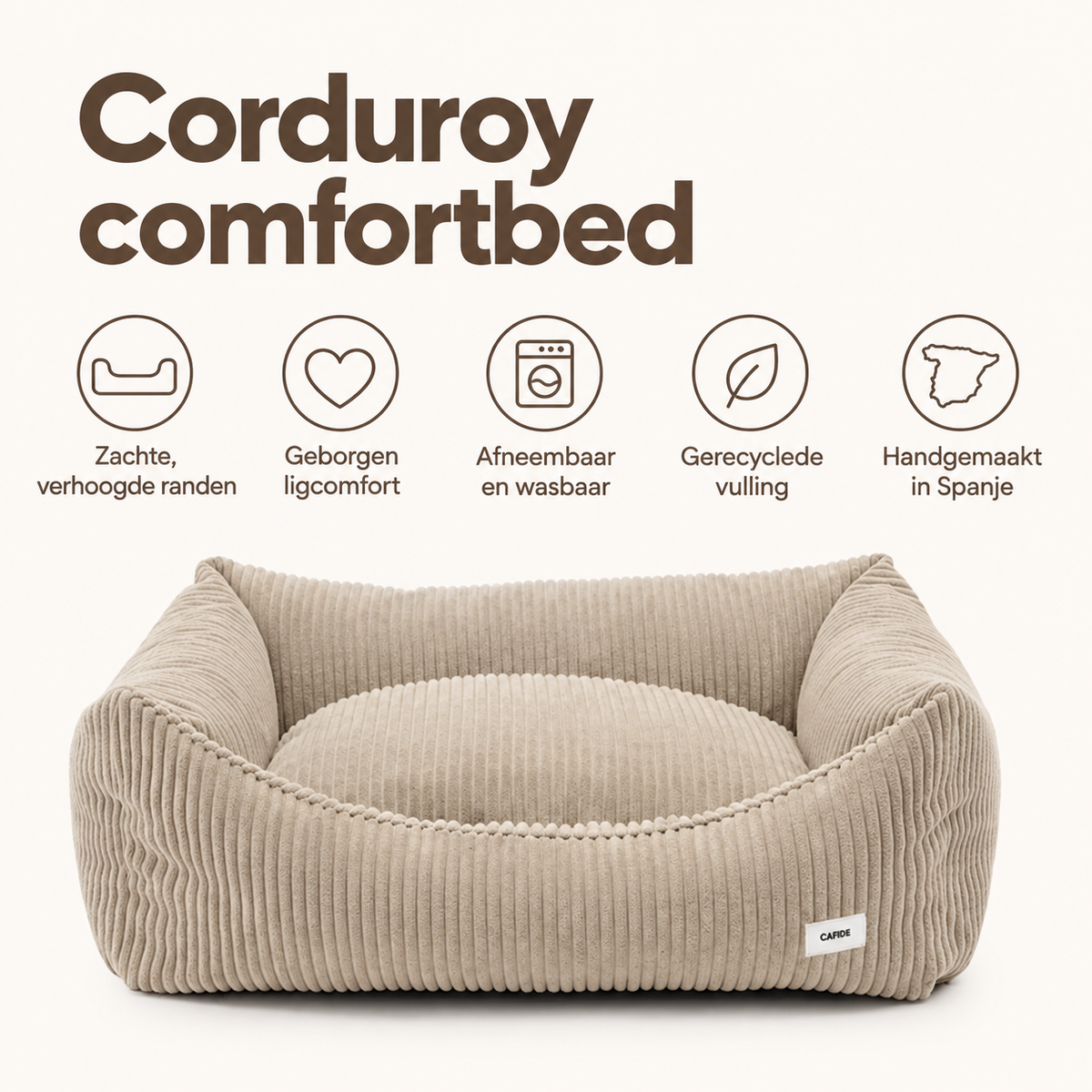 Corduroy comfortbed met verhoogde rand Beige